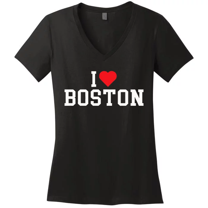 I Love Boston Massachusetts Throwback Women's V-Neck T-Shirt