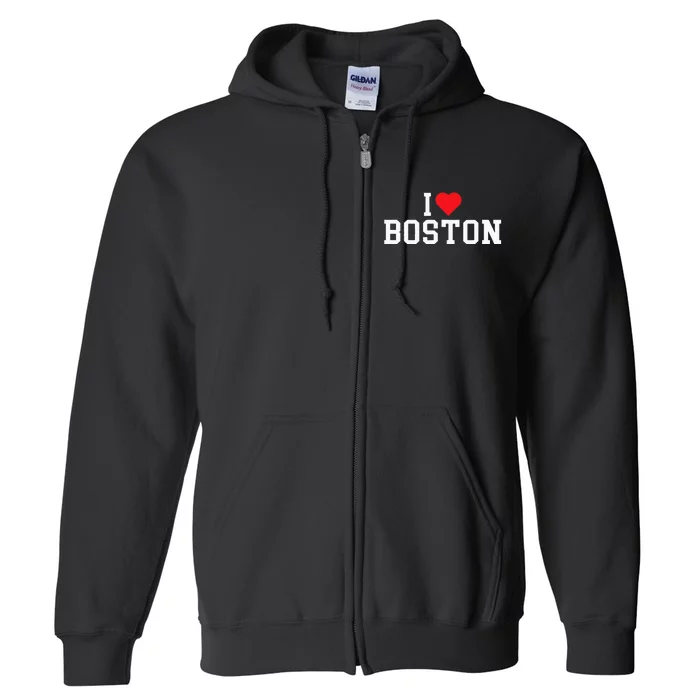 I Love Boston Massachusetts Throwback Full Zip Hoodie