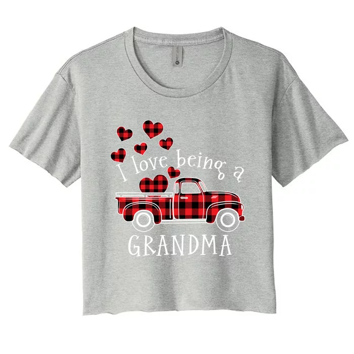 I Love Being A Grandma Red Truck With Heart Valentine's Day Gift Women's Crop Top Tee