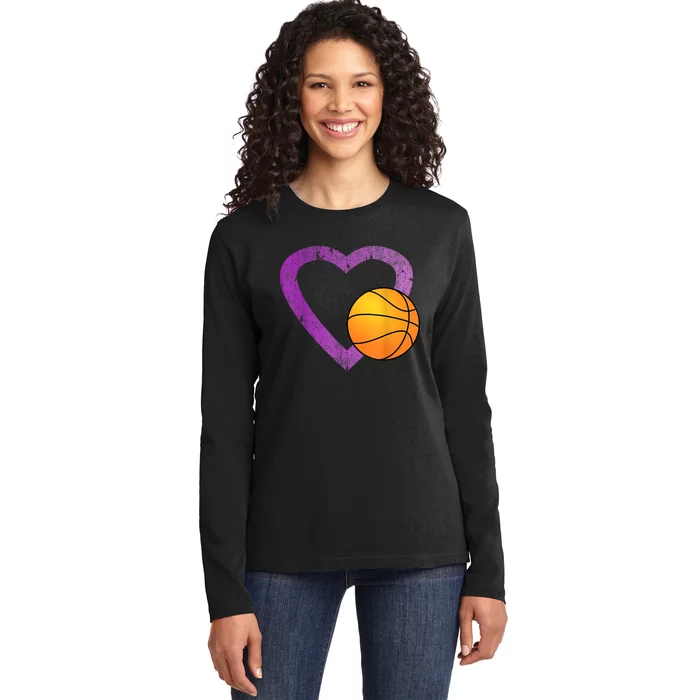 I Love Basketball Heart Ladies Long Sleeve Shirt