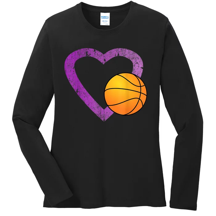 I Love Basketball Heart Ladies Long Sleeve Shirt