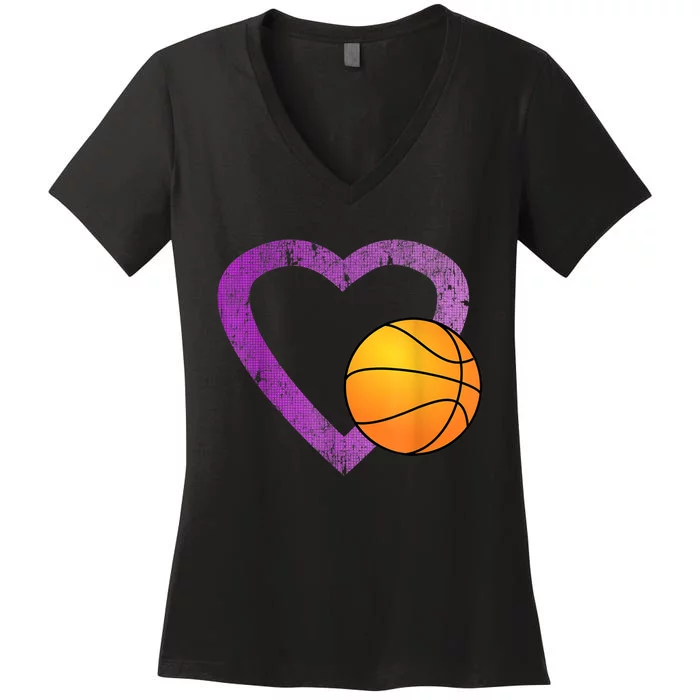 I Love Basketball Heart Women's V-Neck T-Shirt