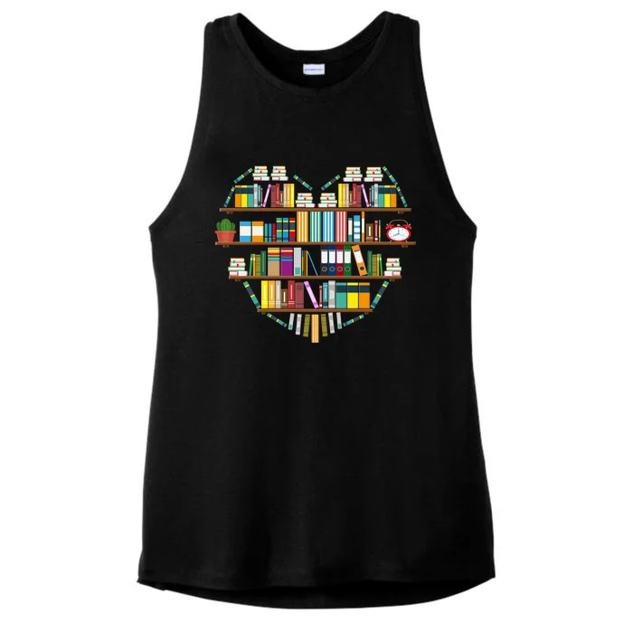 I Love Books Gift Heart Shaped Books Gift Ladies Tri-Blend Wicking Tank