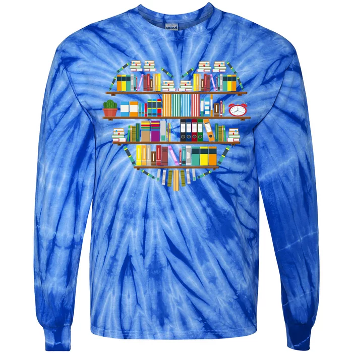 I Love Books Gift Heart Shaped Books Gift Tie-Dye Long Sleeve Shirt