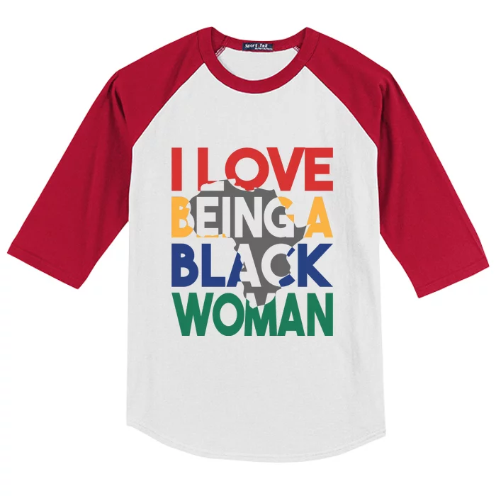 I Love Being A Black Women Black History Month Gift Mother's Day Kids Colorblock Raglan Jersey