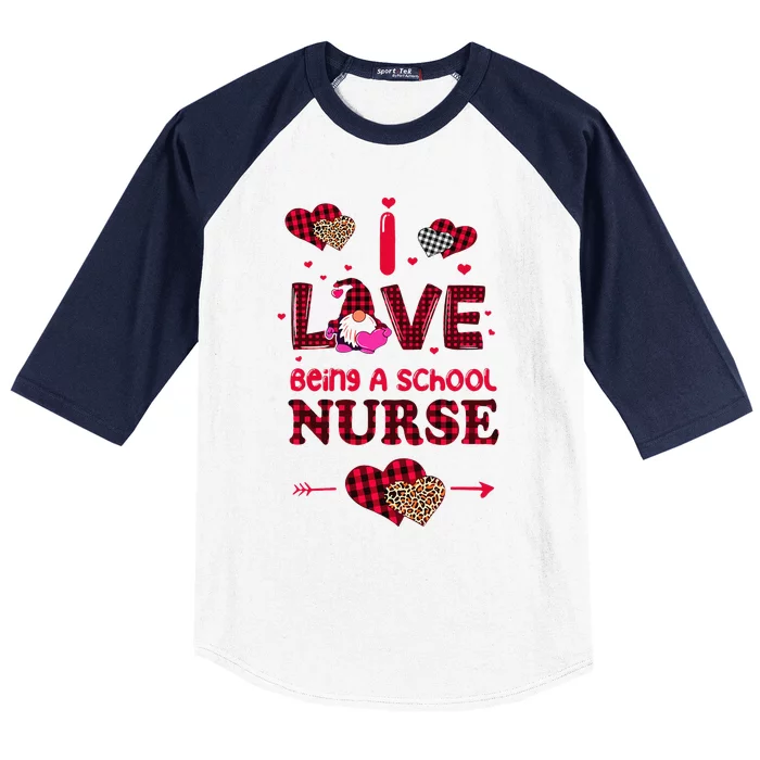 I Love Being A School Nurses Teacher Valentines Day Gnome Baseball Sleeve Shirt