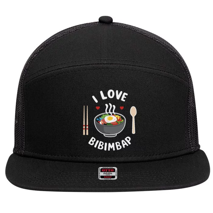 I Love Bibimbap Korean Food Heart Chopsticks 7 Panel Mesh Trucker Snapback Hat