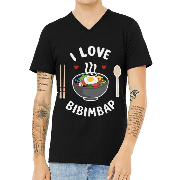 I Love Bibimbap Korean Food Heart Chopsticks V-Neck T-Shirt