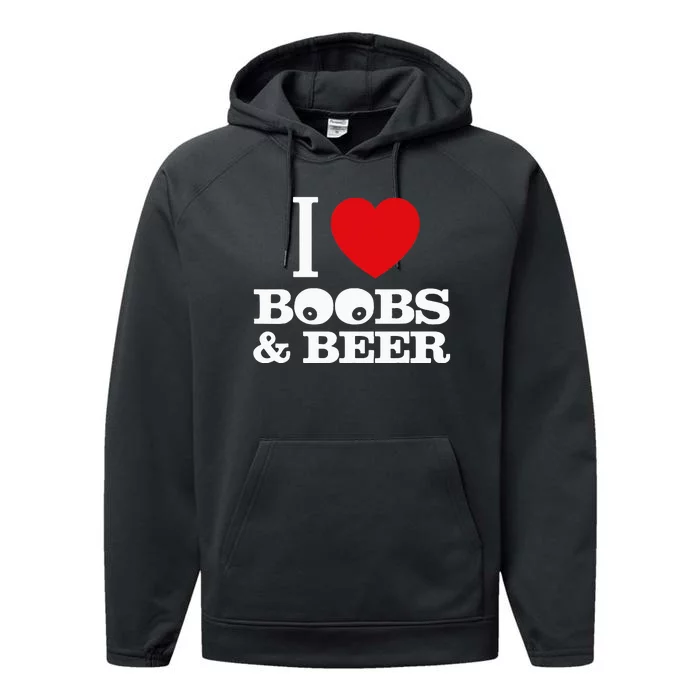 I Love Boobs And Beer Performance Fleece Hoodie