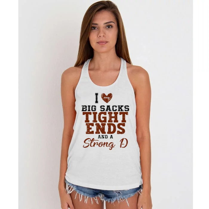 I Love Big Sacks Tight Ends And A Strong D Women's Knotted Racerback Tank