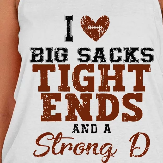 I Love Big Sacks Tight Ends And A Strong D Women's Knotted Racerback Tank