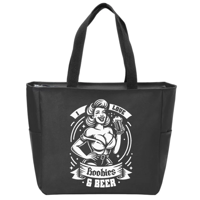 I Love Boobies And Beer Funny Humorous Zip Tote Bag