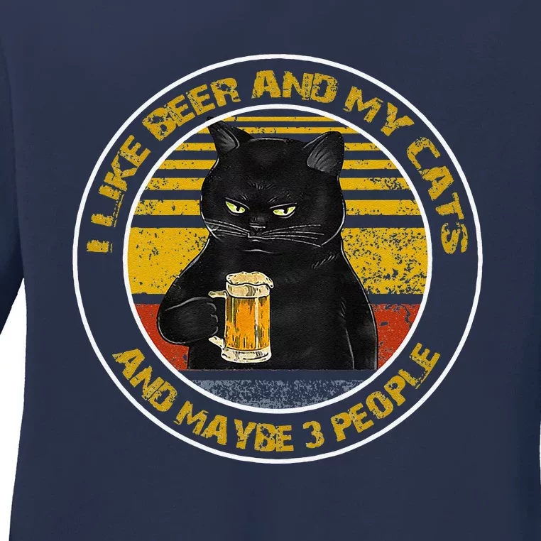 I Like Beer My Cat And Maybe 3 People Day Cats Ladies Long Sleeve Shirt