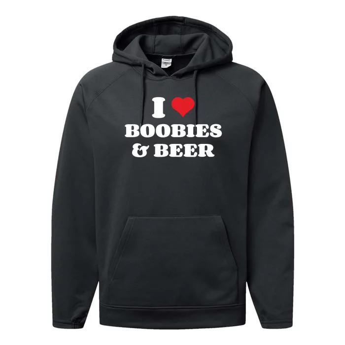 I Love Boobies And Beer Funny Humorous Performance Fleece Hoodie