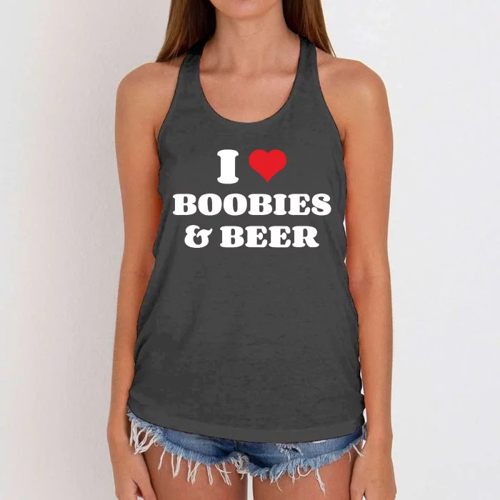 I Love Boobies And Beer Funny Humorous Women's Knotted Racerback Tank