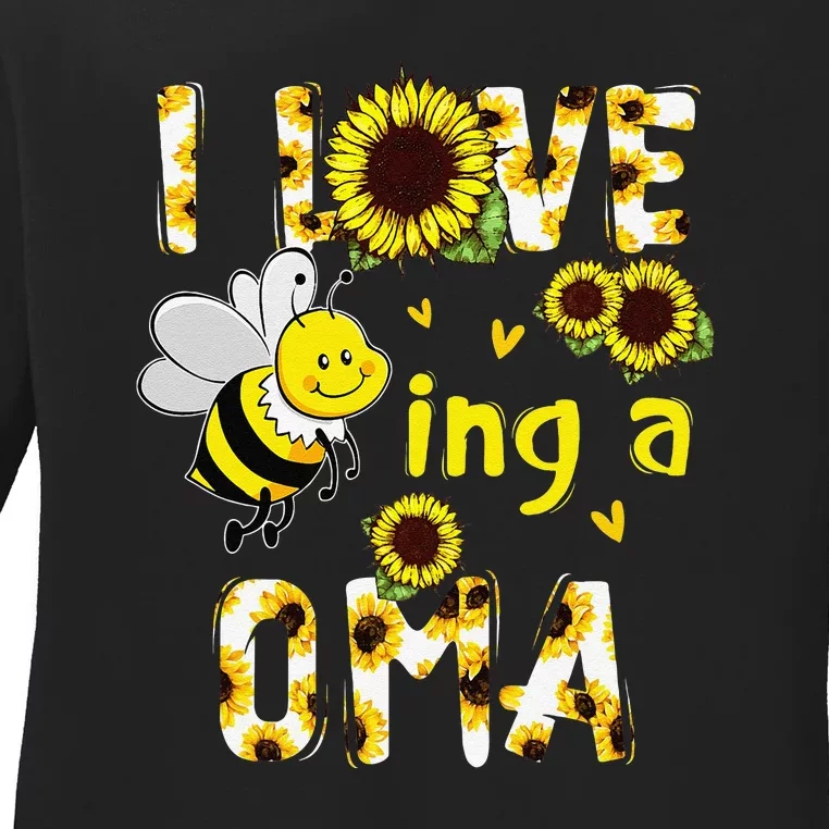 I Love Being A Oma Sunflower Bee Funny Mother's Day Ladies Long Sleeve Shirt