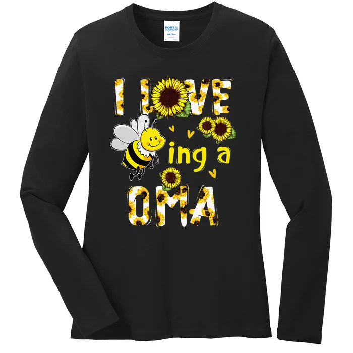 I Love Being A Oma Sunflower Bee Funny Mother's Day Ladies Long Sleeve Shirt