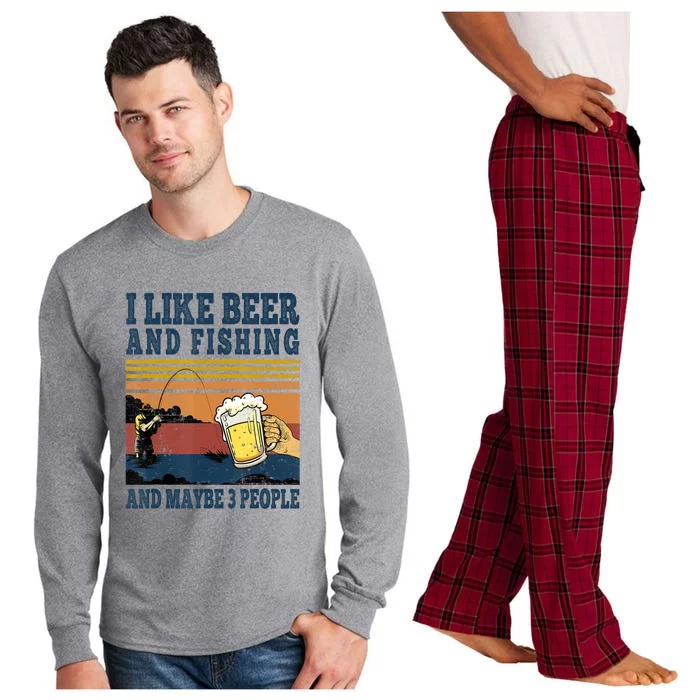 I Like Beer Fishing And Maybe 3 People Funny Fisher Vintage Long Sleeve Pajama Set