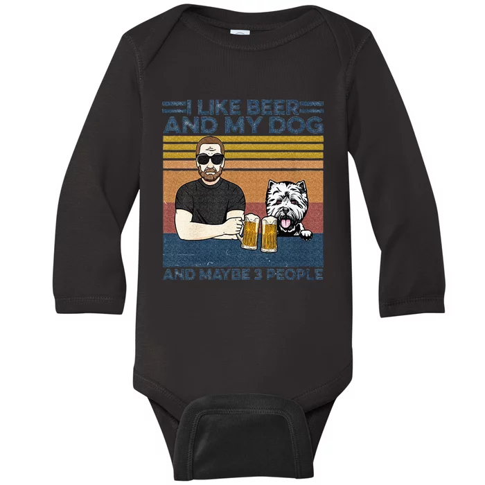 I Like Beer My Dog And Maybe 3 People Funny Dog Lovers Gift Baby Long Sleeve Bodysuit