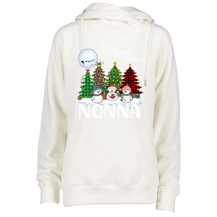 I Love Being A Nonna Snow Xmas Leopard Tree Christmas Gift Womens Funnel Neck Pullover Hood