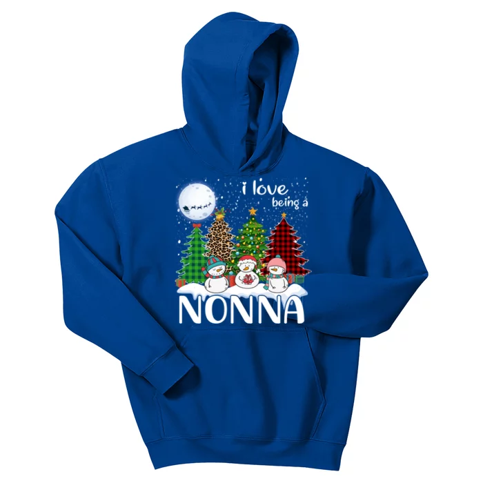 I Love Being A Nonna Snow Xmas Leopard Tree Christmas Gift Kids Hoodie