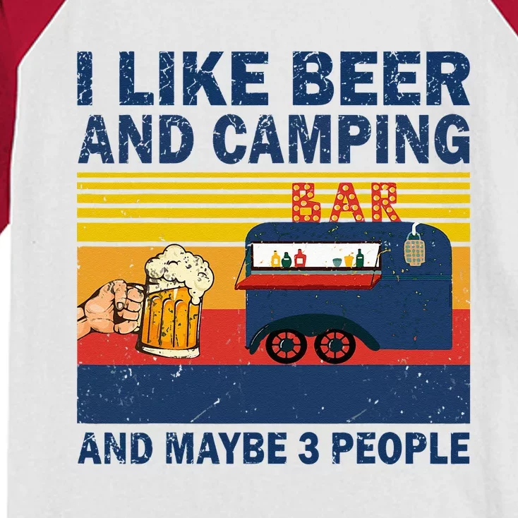 I Like Beer And Camping And Maybe 3 People Drink And Camping Kids Colorblock Raglan Jersey