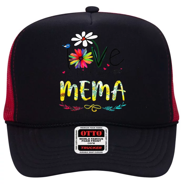 I Love Being Called Mema Sunflower Mothers Day Gift High Crown Mesh Trucker Hat