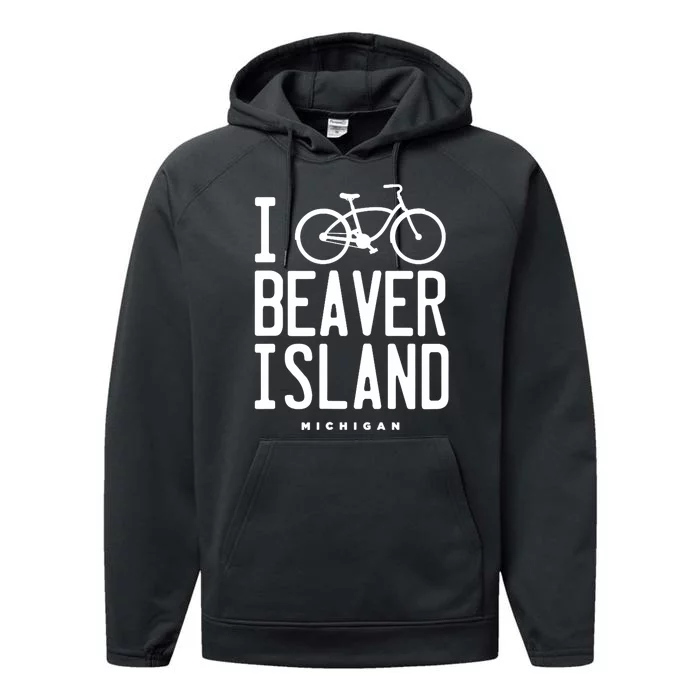 I Love Biking Beaver Island Michigan Performance Fleece Hoodie