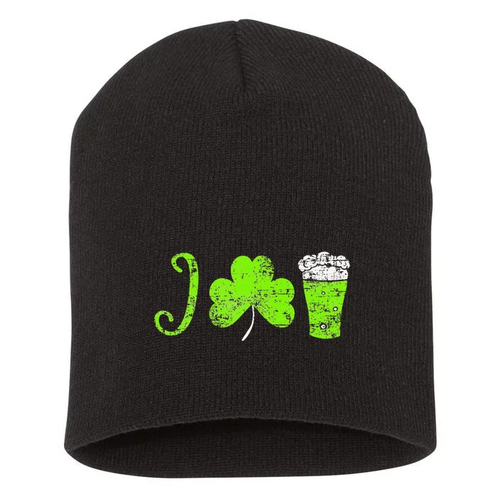 I Love Beer Lover St Patricks Day shamrock Irish Drinking Short Acrylic Beanie