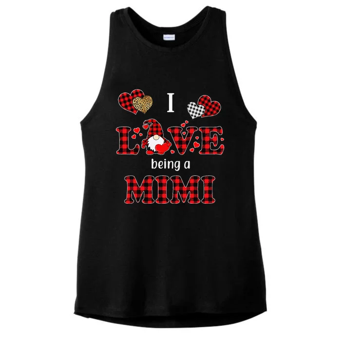 I Love Being A MiMi Gnomes Red Plaid Heart Valentine's Day Ladies Tri-Blend Wicking Tank