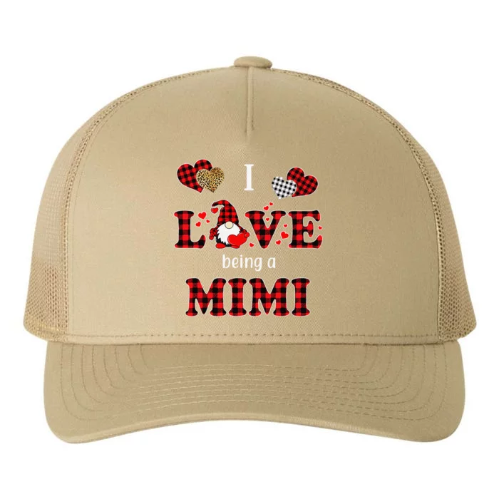 I Love Being A MiMi Gnomes Red Plaid Heart Valentine's Day Yupoong Adult 5-Panel Trucker Hat