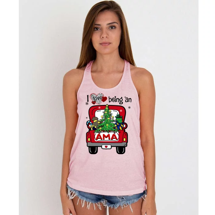 I Love Being An Ama Tree Truck Happy Family New Christmas Gift Women's Knotted Racerback Tank