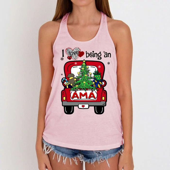 I Love Being An Ama Tree Truck Happy Family New Christmas Gift Women's Knotted Racerback Tank