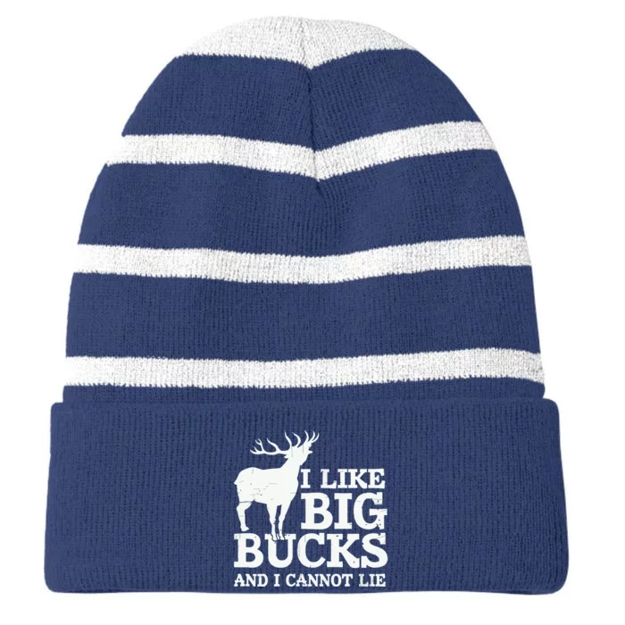 I Like Big Bucks And I Cannot Lie Deer Hunting Striped Beanie with Solid Band