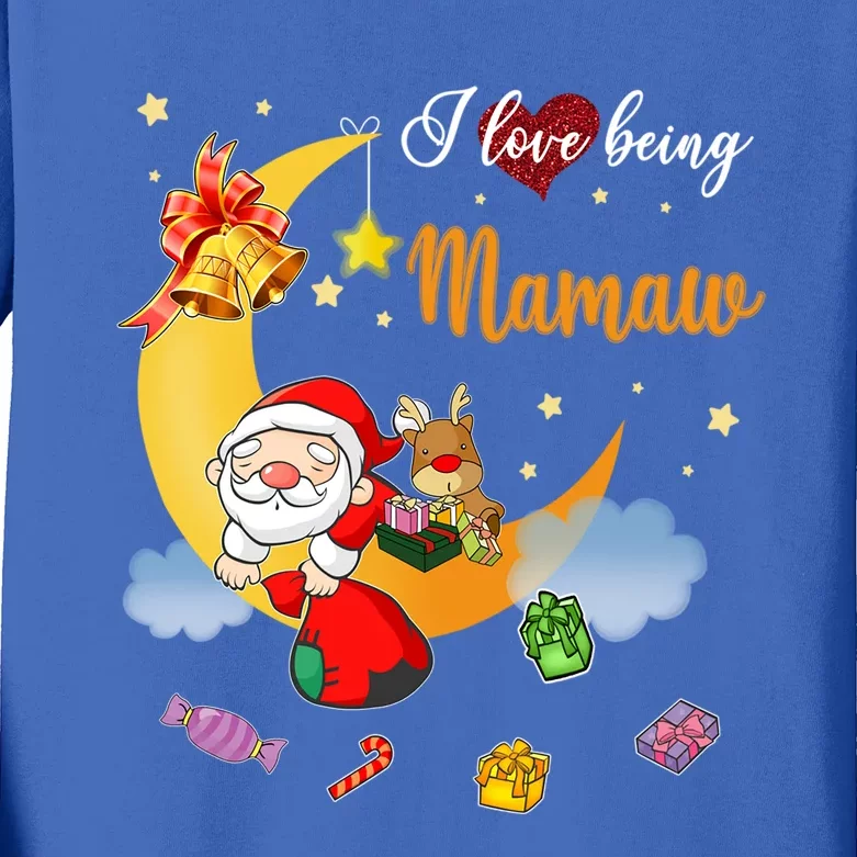 I Love Being Mamaw Christmas Cute Santa Reindeer Gift Kids Long Sleeve Shirt