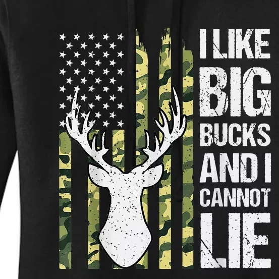 I Like Big Bucks And I Cannot Lie Deer Hunting USA Flag Women's Pullover Hoodie