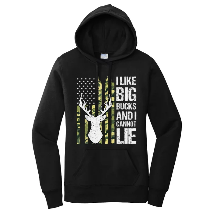 I Like Big Bucks And I Cannot Lie Deer Hunting USA Flag Women's Pullover Hoodie