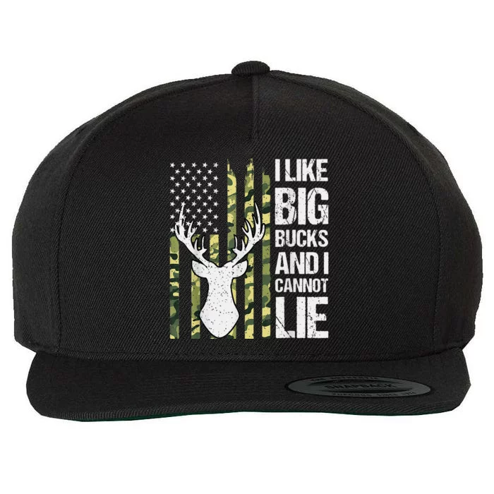 I Like Big Bucks And I Cannot Lie Deer Hunting USA Flag Wool Snapback Cap