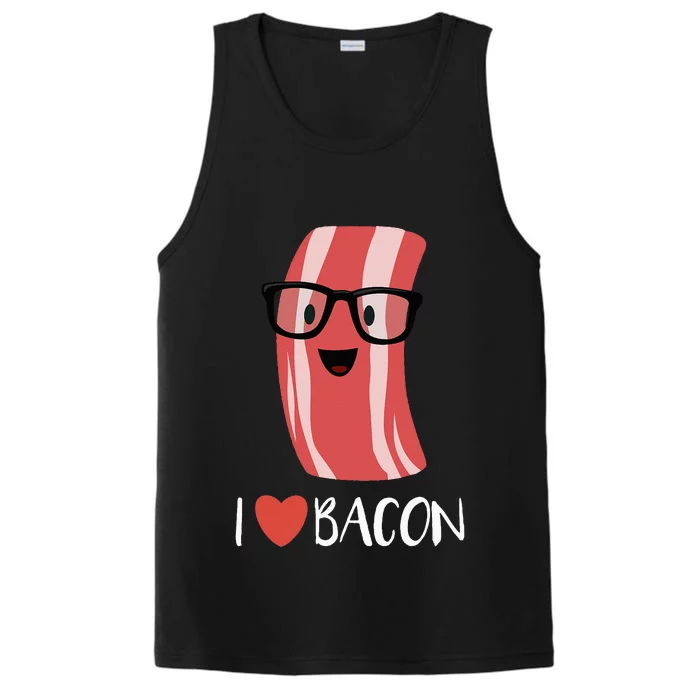 I Love Bacon Geeky Glasses Performance Tank