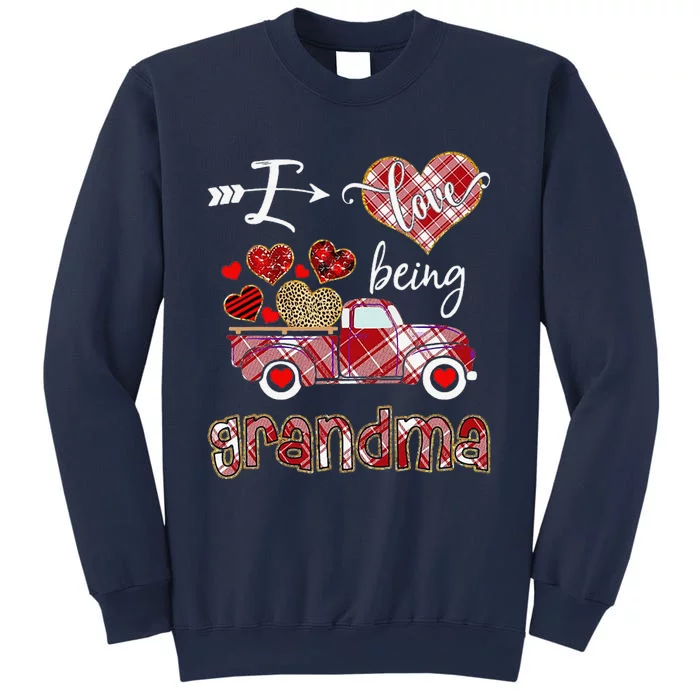 I Love Being Grandma Red Plaid Truck Hearts Valentine's Day Sweatshirt