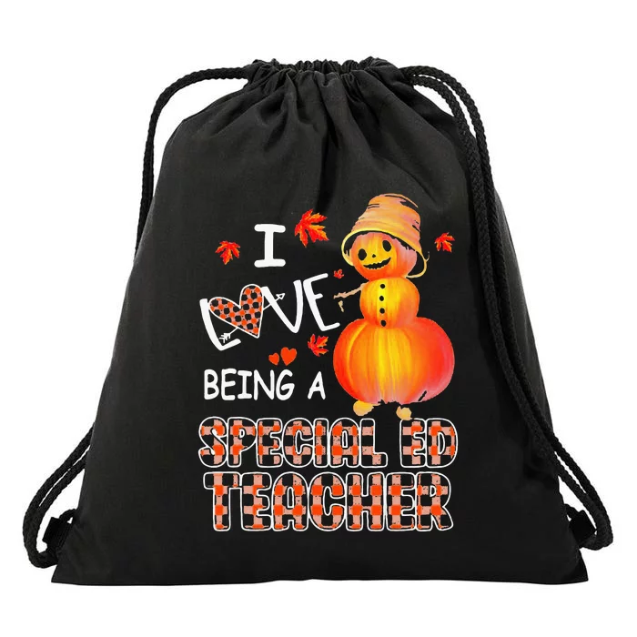 I Love Being A Special Ed Teacher Pumpkin Autumn Leopard Drawstring Bag