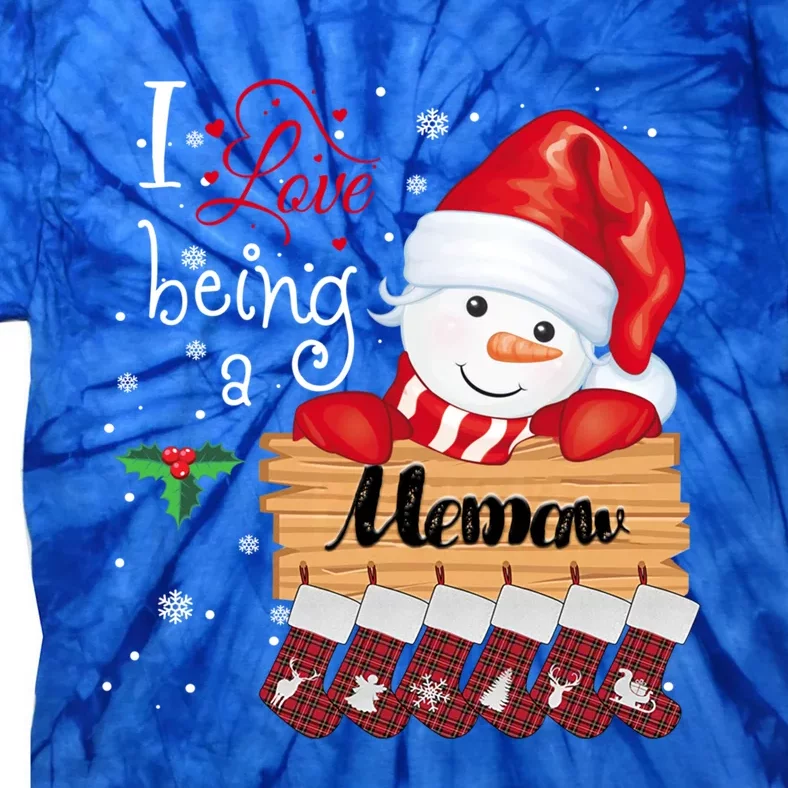 I Love Being A Memaw Snow Family Christmas Xmas Pajamas Gift Tie-Dye T-Shirt