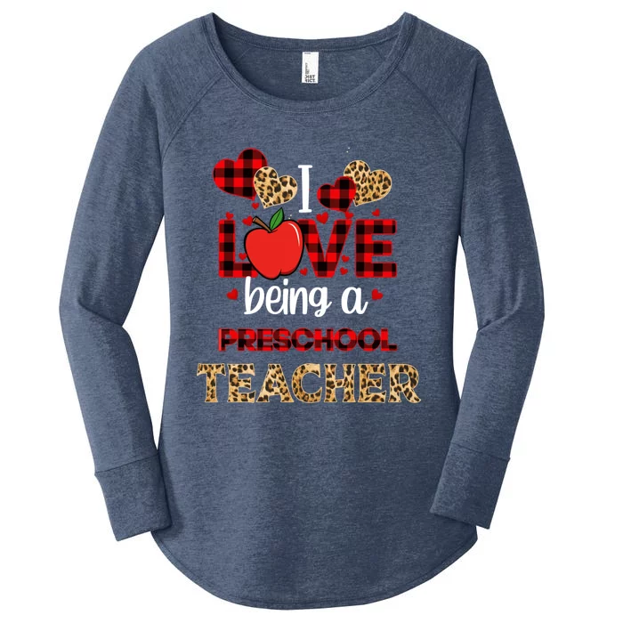 I Love Being A Preschool Teacher Leopard Valentine's Day Gift Women's Perfect Tri Tunic Long Sleeve Shirt