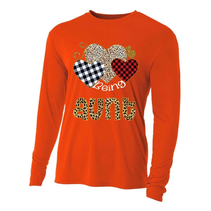 I Love Being Aunt Leopard Art Grandma Heart Gift Meaningful Gift Cooling Performance Long Sleeve Crew