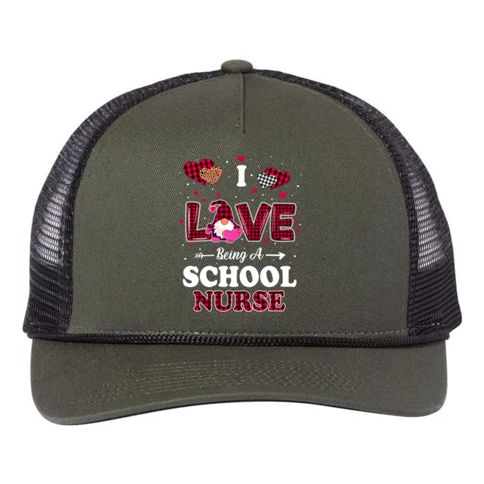 I Love Being A School Nurses Teacher Valentines Day Gnome Gift Retro Rope Trucker Hat Cap