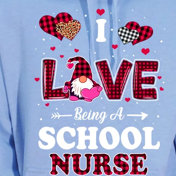 I Love Being A School Nurses Teacher Valentines Day Gnome Gift Unisex Surf Hoodie