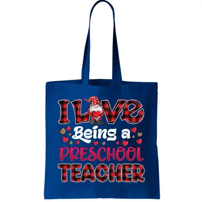 I Love Being Preschool Teacher Hearts Gnome Valentine's Day Gift Tote Bag