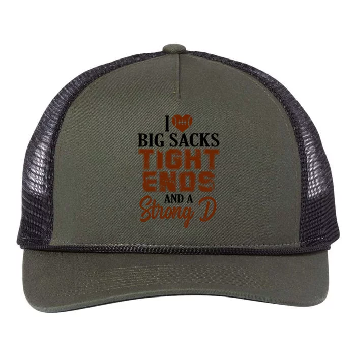 I Love Big Sacks Tight Ends And A Strong D Funny Football Retro Rope Trucker Hat Cap