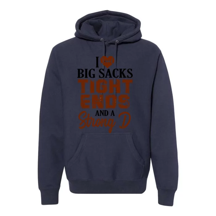 I Love Big Sacks Tight Ends And A Strong D Funny Football Premium Hoodie