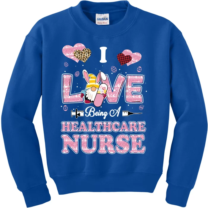 I Love Being Healthcare Worker Gnome Easter Nurse Cute Gift Kids Sweatshirt